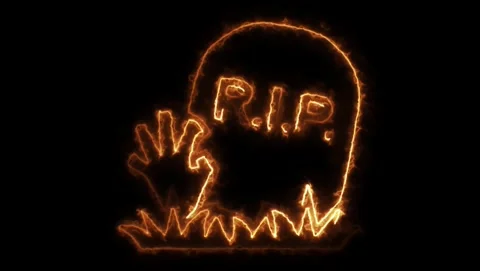 Glowing Orange RIP Tombstone With Reaching Hand grave Video stock 318054053