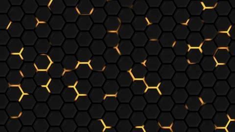 Glowing orange seams hexagonal grid background animation, Dark hexagonal ho.. Stock Footage 329526249
