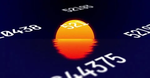 Glowing orange semicircle rising over horizon in abstract digital scene, 스톡 일러스트