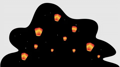 Glowing orange sky lanterns floating upwards in the night sky with abstract.. Stock Footage 324060590