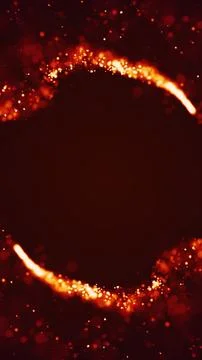 Glowing orange spark ring on dark red background with floating embers and b.. Stock Illustration