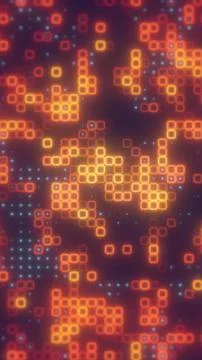 Glowing orange square outlines and small blue dots form a colorful digital .. Stock Illustration