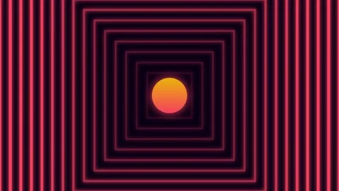 Glowing orange sun centered within a series of nested dark red square frames Video stock 335117759