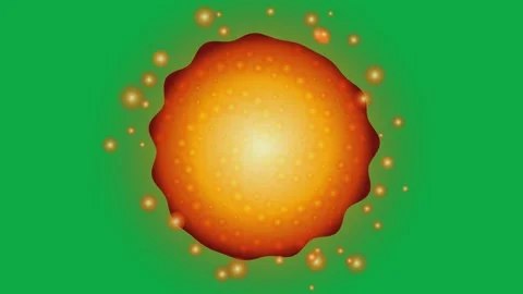 Glowing orange sun shape with light particles floating on a green backgroun.. Video stock 341179677