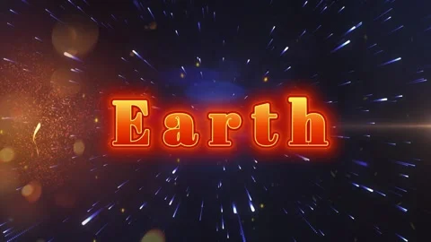 Glowing orange text displaying earth word against dark cosmic space background Видео 345127385