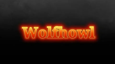 Glowing orange text title wolfhowl displayed centered against dark smoky Stock Footage 343818300