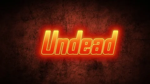 Glowing orange undead text animation against dark grunge textured background Vidéo 345129519