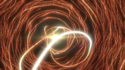 Glowing orange vortex tunnel with bright swirling light trails creating a dyn Stock Illustration