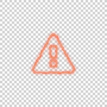 Glowing orange warning sign with exclamation mark isolated on transparent b.. Stockillustratie