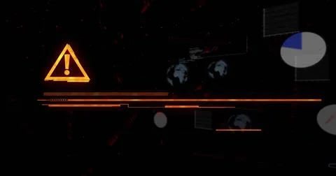 Glowing orange warning triangle sitting left on HUD, showing progress lines, pie Stock Illustration