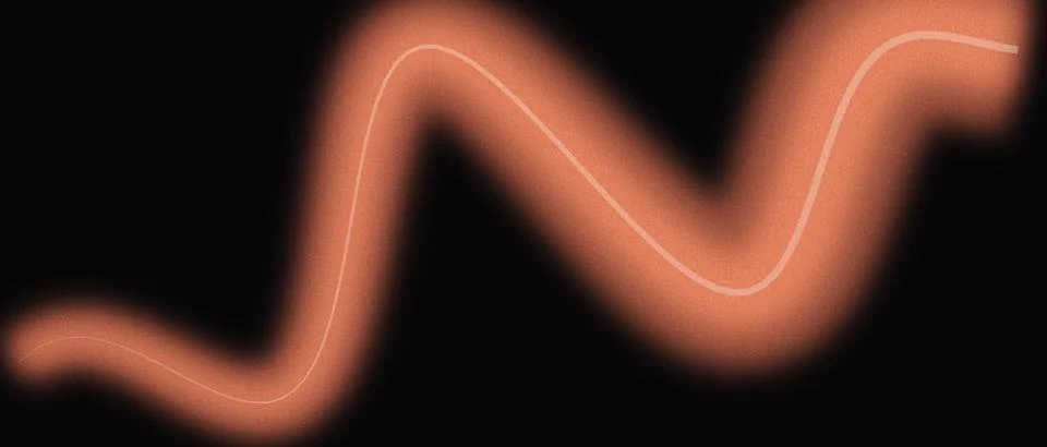 Glowing orange wave line on solid black background. Abstract neon light pat.. Illustrazione stock