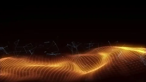 Glowing orange wave with motion dots and lines. Abstract background. Stock-Footage 318590136