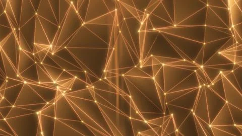 Glowing orange wireframe network with connecting nodes forming a digital mesh 스톡 일러스트