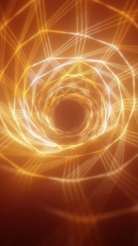 Glowing orange wireframe vortex tunnel with geometric lines and depth, form.. Stock Footage 330053524