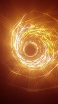 Glowing orange wireframe vortex tunnel with geometric lines and depth, form.. Stock Illustration