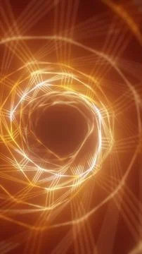 Glowing orange wireframe vortex tunnel with geometric lines and depth, form.. Stockillustratie
