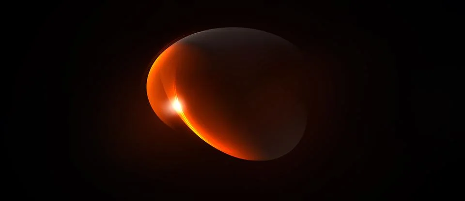 Glowing orb dominates dark background. Smooth gradients create fiery effect, Illustrazione stock
