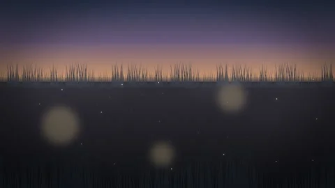 Glowing orbs over tranquil night landscape. 2d animation Stock Footage 342919287