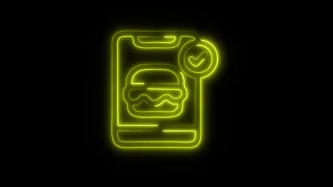 Glowing Order Food Icon in HD Video Neon Animation Vidéo 304555341