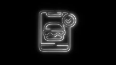 Glowing Order Food Icon in HD Video Neon Animation 库存影片 304555344