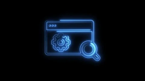 Glowing outline animation of web browser window with gear and magnifying gl.. Stock Footage 316840488