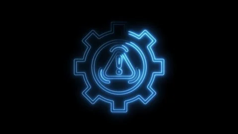 Glowing outline of a cogwheel with exclamation point for error message Stock Footage 312317397