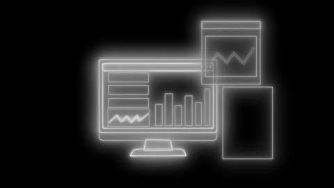 Glowing outline of computer with data analysis elements animation Stock Footage 325250236