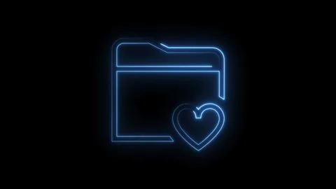 Glowing outline of a folder with a heart icon digital animation on black ba.. Stock Footage 314544634