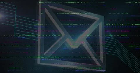 Glowing outlined mail icon pulsing in cyber interface, showing neon scanlines 스톡 일러스트