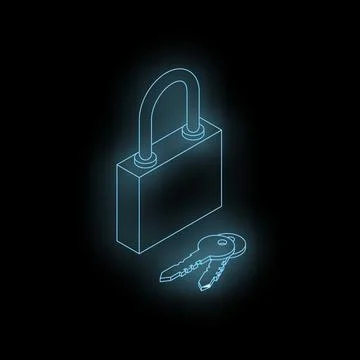 Glowing padlock and keys representing security and protection 库存插图