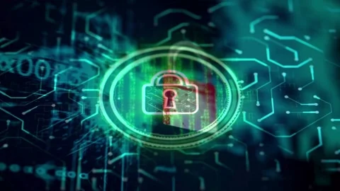 Glowing Padlock on Circuit Board Background Stock Footage 336757444