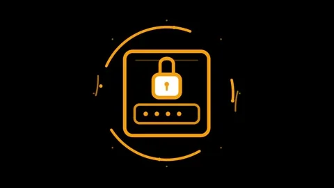 Glowing Padlock Icon Locking Password Field on Dark Background, Line Art Motion Video stock 348208658