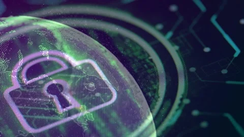 Glowing Padlock Icon Over Digital Globe for Cyber Security Stock Footage 336900818