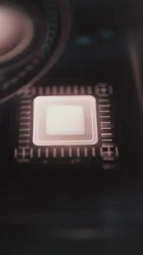 Glowing pale processor package with fine bronze contacts fills the center Stock Photos