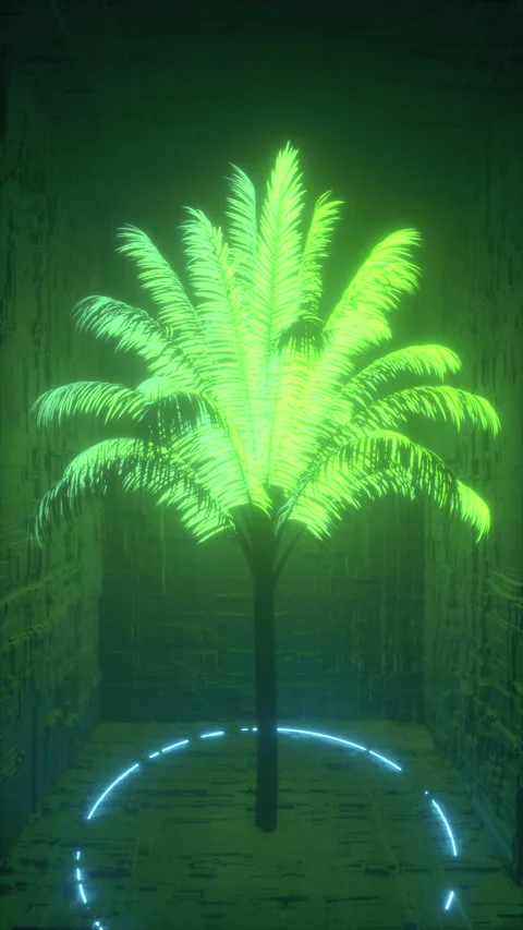 Glowing Palm Tree In 3D Room Stock Footage 304975725