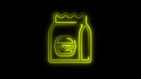 Glowing Paper Bag Food Icon in HD Video Neon Animation Stock-Footage 304555352