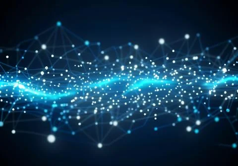 Glowing particle data flowing in the network Stock Photos