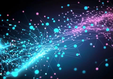Glowing particle data flowing in the network Stock Photos
