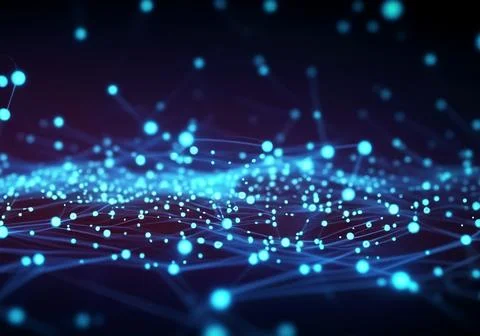 Glowing particle data flowing in the network Stock Photos