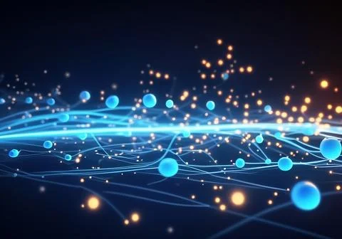Glowing particle data flowing in the network Stock Photos