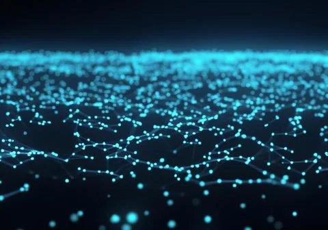 Glowing particle data flowing in the network Stock Photos