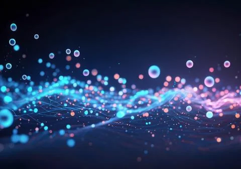 Glowing particle data flowing in the network Stock Photos