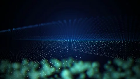 Glowing particle grid waves seamless loop motion background Stock Footage 344799282