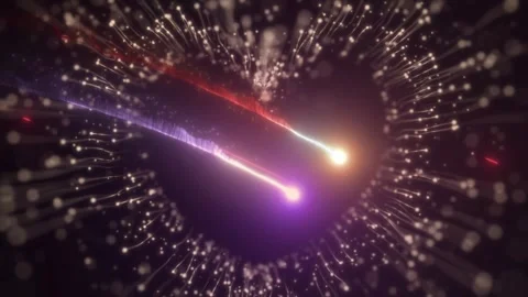 Glowing particle heart shape animation with dynamic streaking light trails Stock Footage 345332783