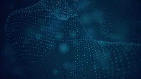 Glowing particle mesh waves rise and fall in a seamless loop Video stock 340957340