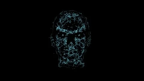 Glowing Particle Network Human Face on Black Background. Stock Footage 341258466