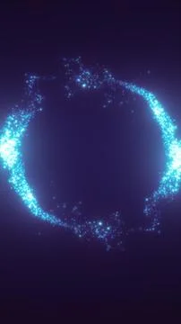 Glowing particle ring forming a circular frame on a dark violet background Illustrazione stock