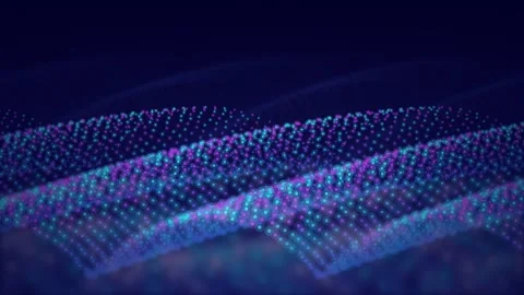 Glowing particle wave flows in a three dimensional digital motion Stock Footage 340877274