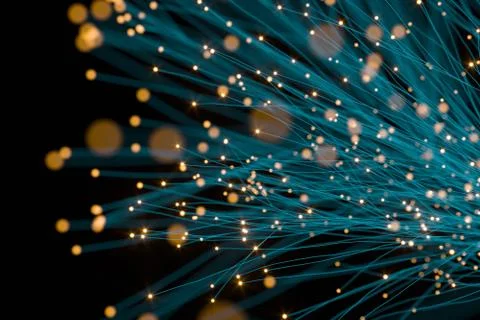 Glowing particles and lines with dark background,3d rendering. Stock Illustration