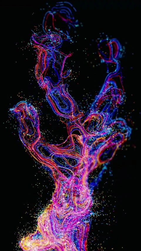 Glowing particles and strokes are forming tree-like image in black space 動画素材 249054602
